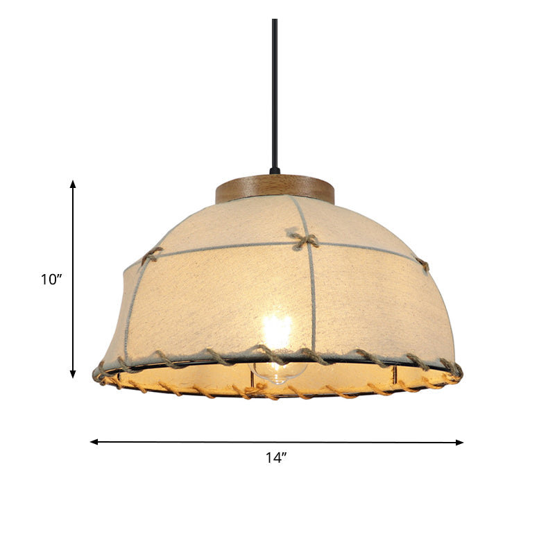 Flaxen 1-Bulb Drop Pendant Retro Style Fabric Dome Shade Ceiling Light for Restaurant, 14