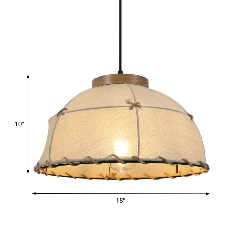 Flaxen 1-Bulb Drop Pendant Retro Style Fabric Dome Shade Ceiling Light for Restaurant, 14