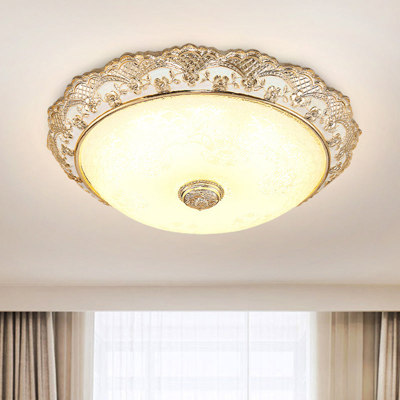 Gold LED Ceiling Mounted Light Traditional Cream Glass Domed Design Flush Light for Bedroom, 12