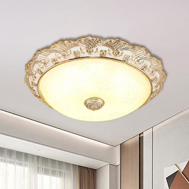 Gold LED Ceiling Mounted Light Traditional Cream Glass Domed Design Flush Light for Bedroom, 12