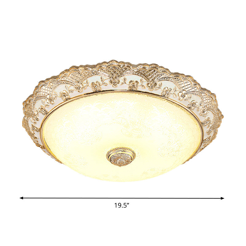 Gold LED Ceiling Mounted Light Traditional Cream Glass Domed Design Flush Light for Bedroom, 12