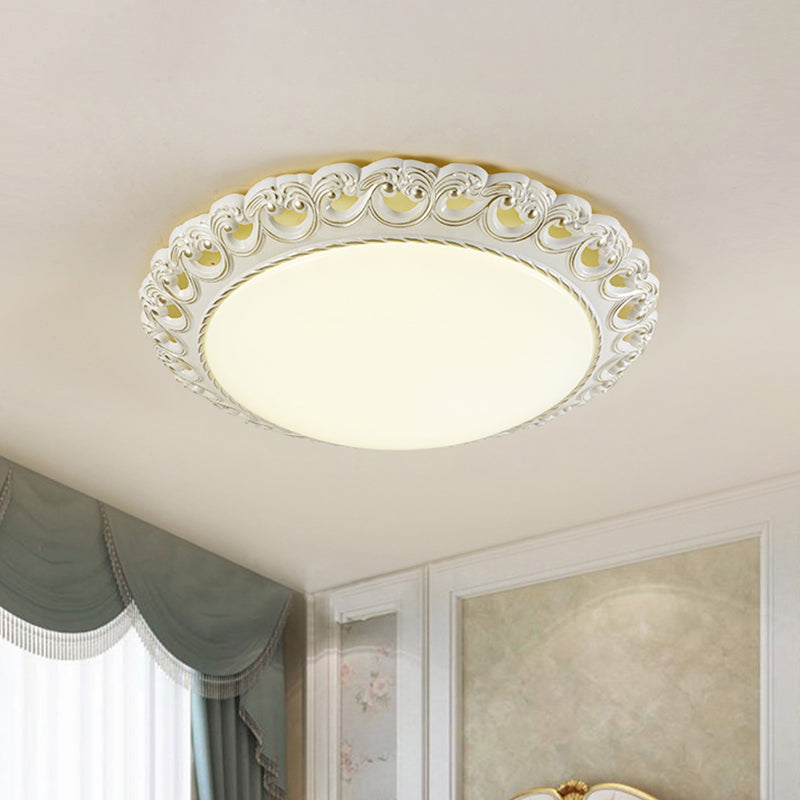 White-Gold Rounded Flushmount Lighting Traditional Style Opal Glass LED Bedroom Light Fixture Ceiling Clearhalo 'Ceiling Lights' 'Close To Ceiling Lights' 'Close to ceiling' 'Flush mount' Lighting' 1223652