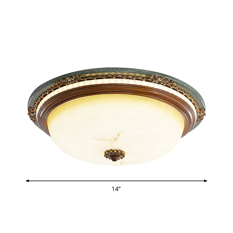 Vintage Style Domed Flush Mount Lamp Opaline Glass LED Close to Ceiling Light in Brown, 14