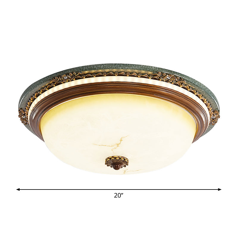 Vintage Style Domed Flush Mount Lamp Opaline Glass LED Close to Ceiling Light in Brown, 14