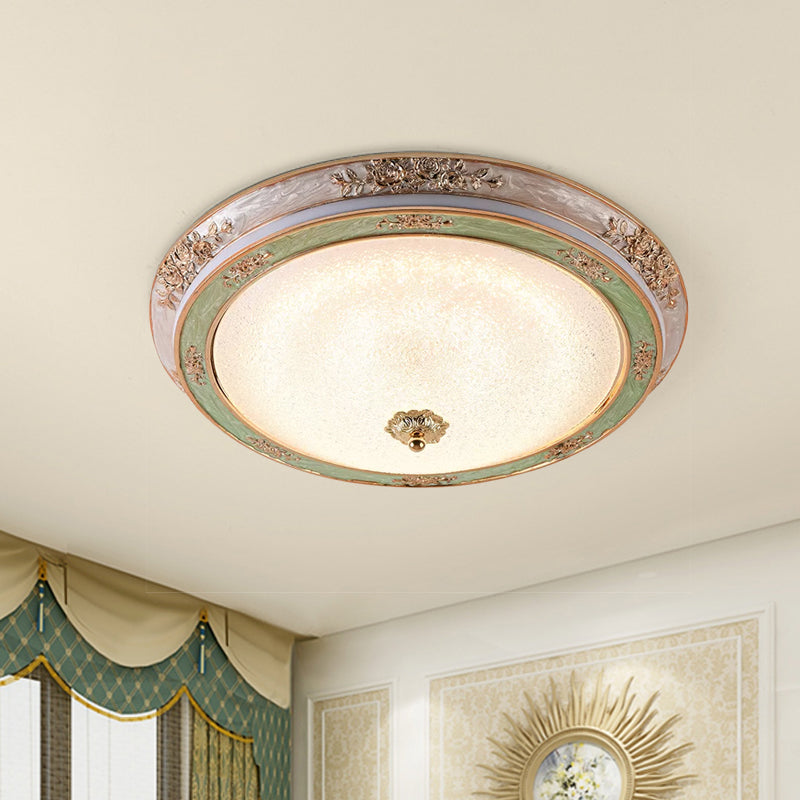 Seeded Glass Green Flush Lamp Fixture Domed LED Traditional Flush Mount Lighting in Warm/White Light, 14