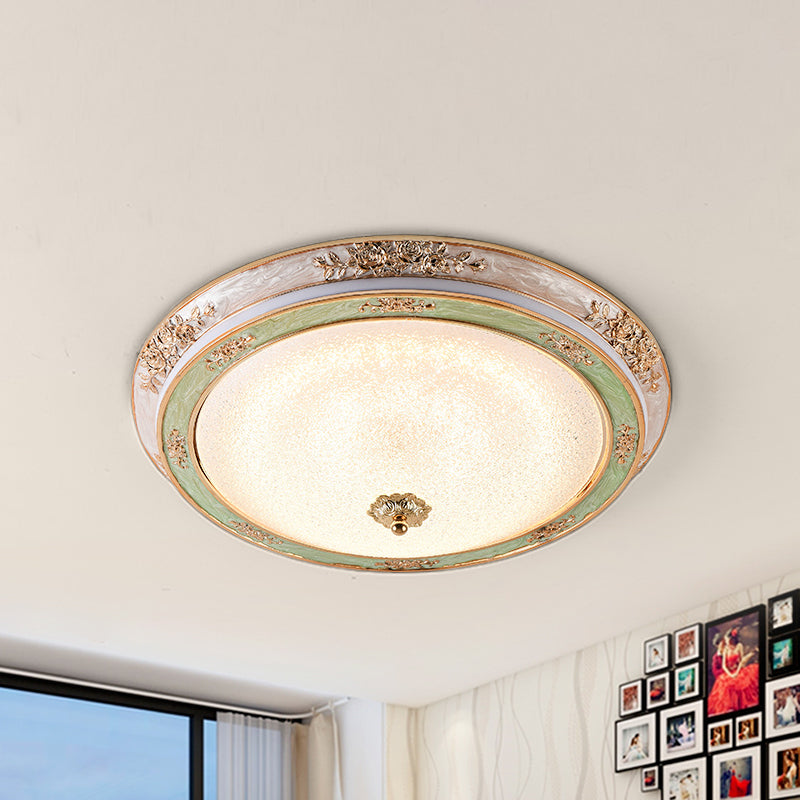 Seeded Glass Green Flush Lamp Fixture Domed LED Traditional Flush Mount Lighting in Warm/White Light, 14