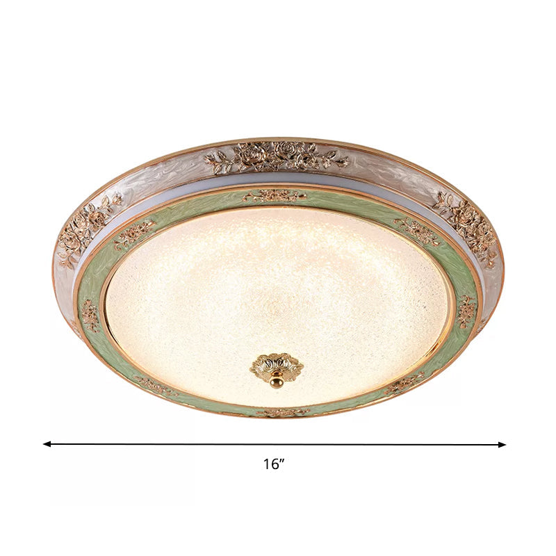 Seeded Glass Green Flush Lamp Fixture Domed LED Traditional Flush Mount Lighting in Warm/White Light, 14