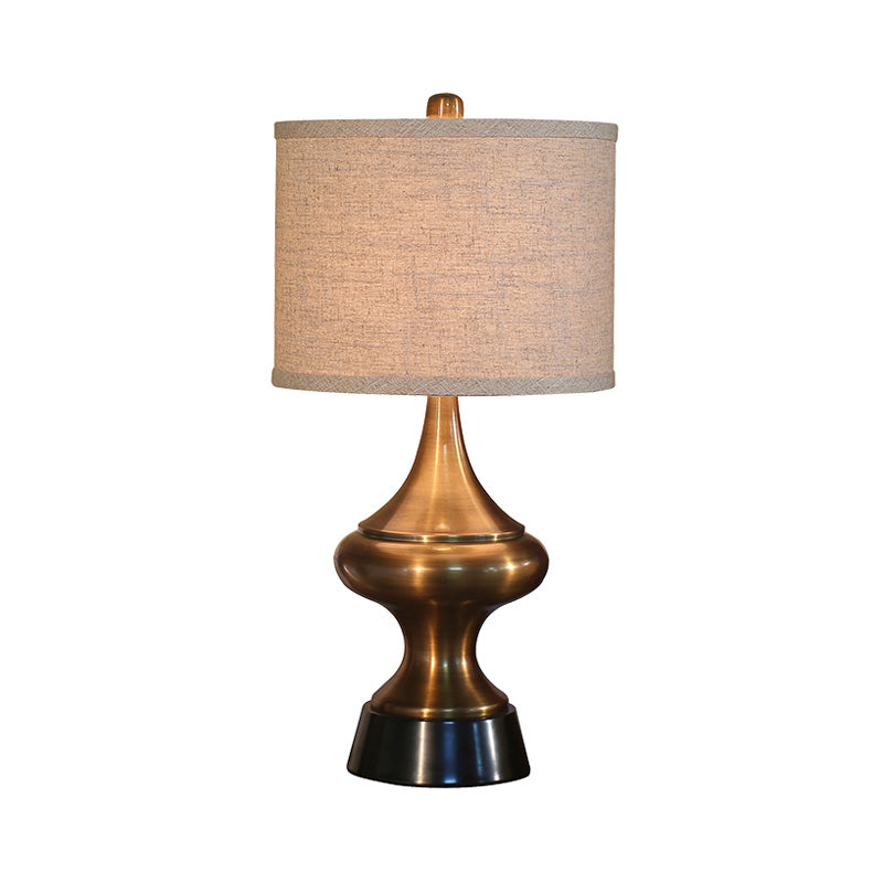 Bronze/Nickel Drum Shaped Desk Light Vintage Style Fabric 1 Light Guest Room Night Table Lamp Clearhalo 'Lamps' 'Table Lamps' Lighting' 1224492