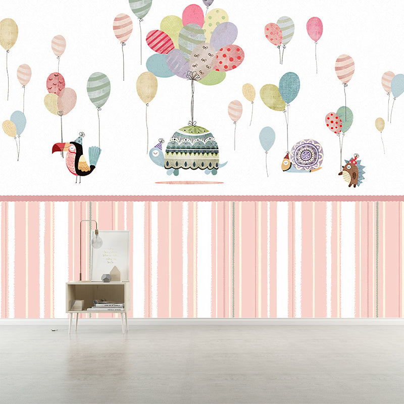 Childrens Art Baby Mural Wallpaper with Animal and Balloon Pattern Pastel Color Wall Covering for Nursery Clearhalo 'Wall Decor' 'Wall Mural' 1224504