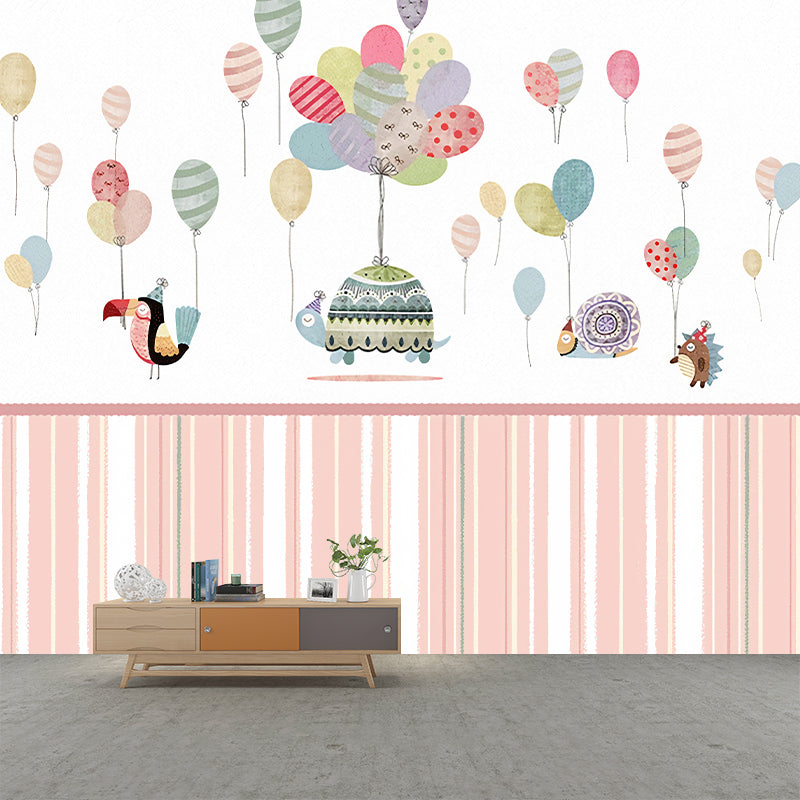 Childrens Art Baby Mural Wallpaper with Animal and Balloon Pattern Pastel Color Wall Covering for Nursery Clearhalo 'Wall Decor' 'Wall Mural' 1224505