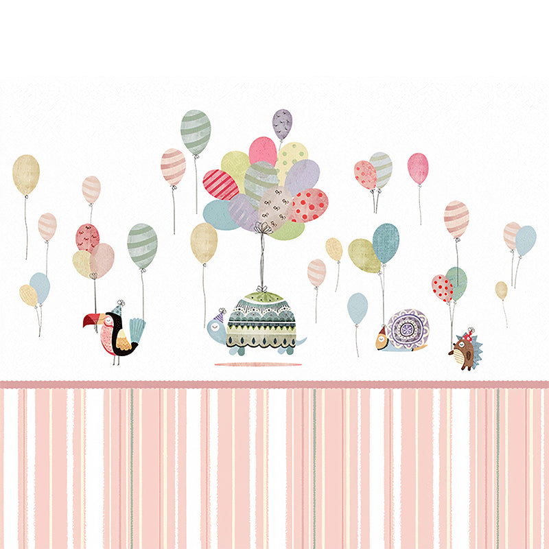 Childrens Art Baby Mural Wallpaper with Animal and Balloon Pattern Pastel Color Wall Covering for Nursery Clearhalo 'Wall Decor' 'Wall Mural' 1224506