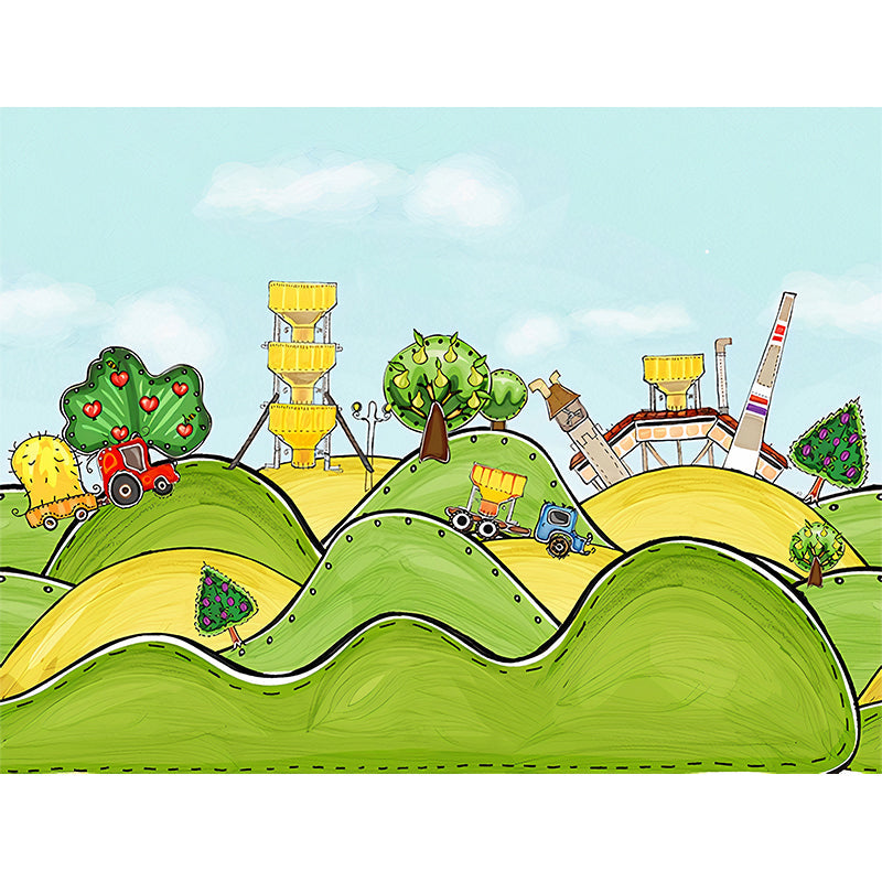 Cartoon Amusement Park Mural Decal for Childrens Bedroom Custom Wall Art in Green-Yellow Clearhalo 'Wall Decor' 'Wall Mural' 1224555