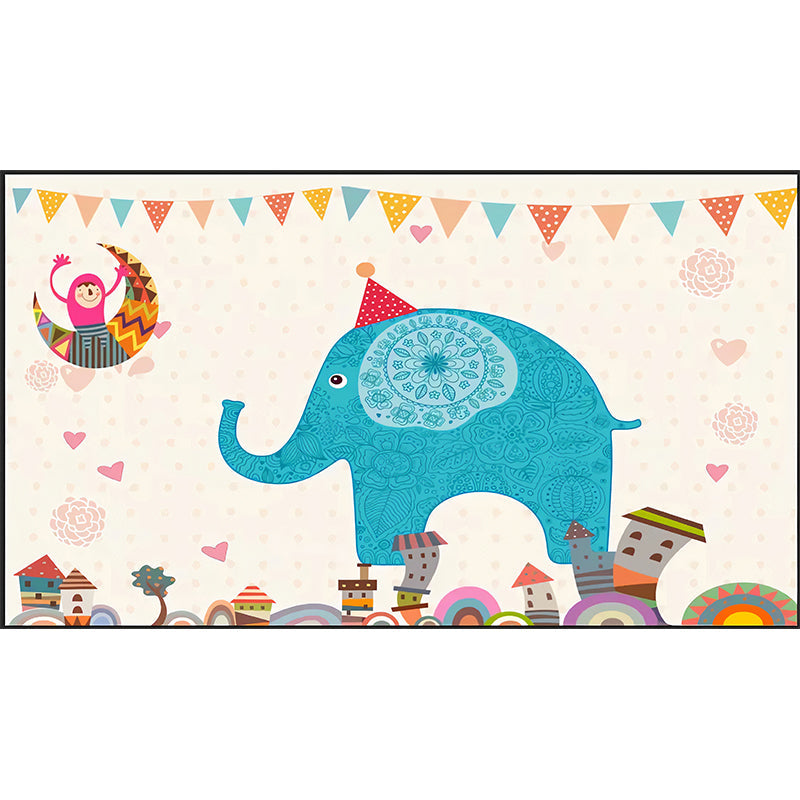 Blue Elephant Print Wall Murals Water Resistant Wall Covering for Nursery School Clearhalo 'Wall Decor' 'Wall Mural' 1224560