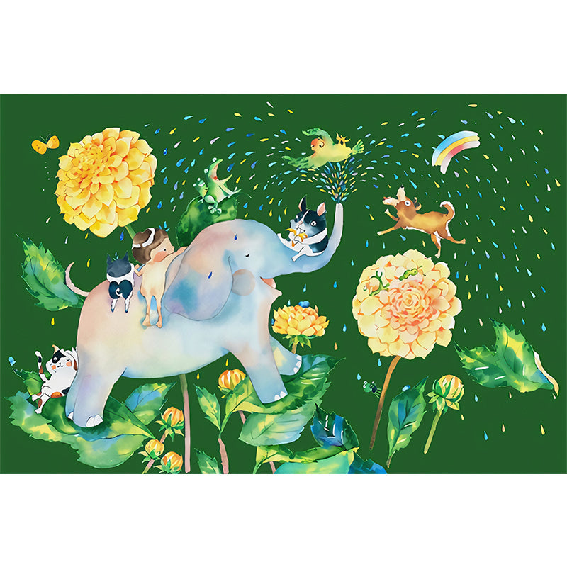 Cartoon Elephant Shower Mural Decal Pastel-Color Kids Bedroom Wall Decoration, Optional Size Clearhalo 'Wall Decor' 'Wall Mural' 1224666