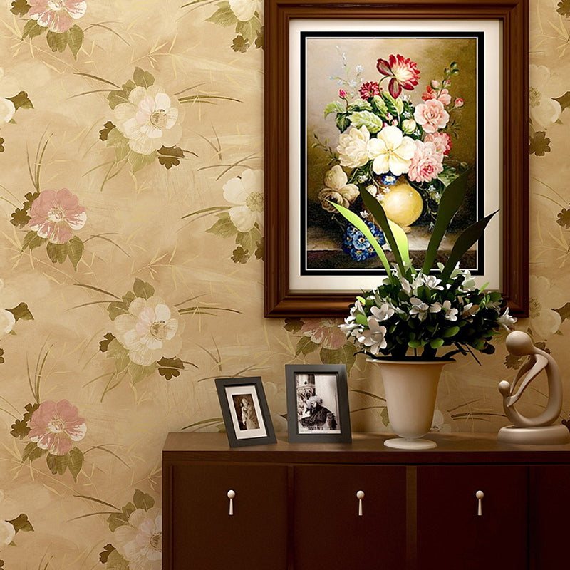 63.3-sq ft Blossom Wallpaper Yellow Paper Wall Decoration for Living Room, Moisture Resistant Yellow Clearhalo 'Country wall decor' 'Rustic' 'Wallpaper' Wall Decor' 1224863