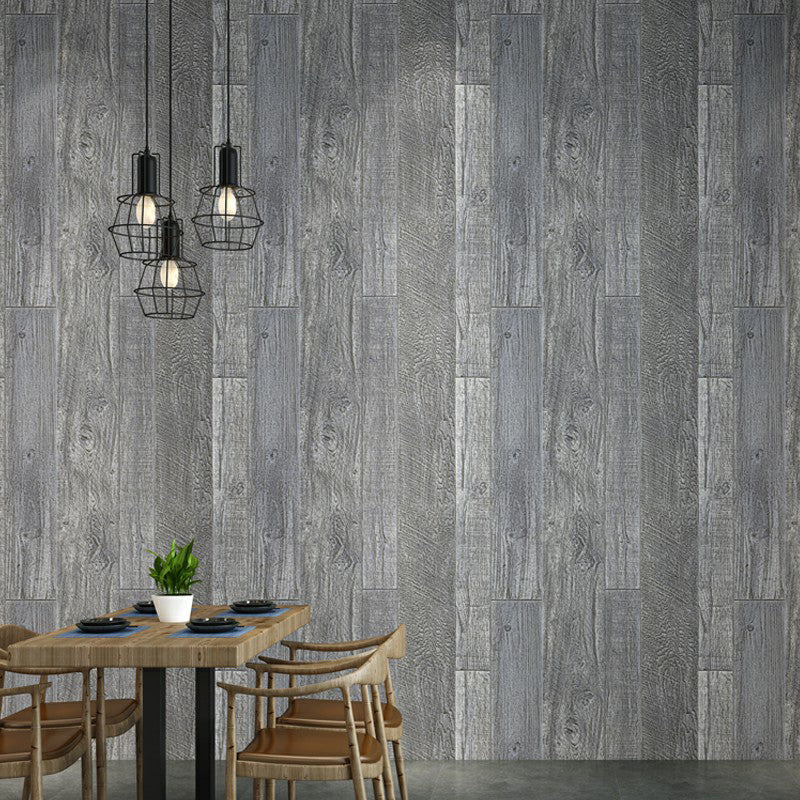 Cottage Wood Board Look Wallpaper Non-Woven Water Resistant Dark Color Wall Decor for Restaurant Pewter Clearhalo 'Industrial wall decor' 'Industrial' 'Wallpaper' Wall Decor' 1225220