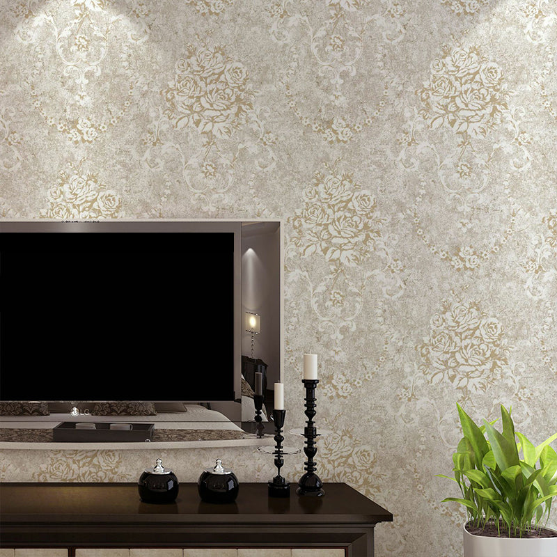 Jacquard Rose Flower Wallpaper Rustic Paper Wall Covering in Pastel Color for Accent Wall Khaki Clearhalo 'Country wall decor' 'Rustic' 'Wallpaper' Wall Decor' 1225245