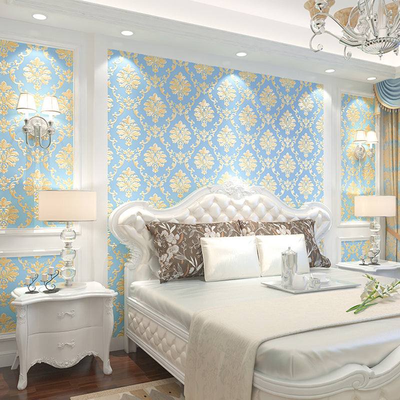 Lake Blue Victoria Wallpaper 54.2-sq ft Embossed Medallion Wall Decor for Bedroom Clearhalo 'Wall Decor' 'Wallpaper' 1225337