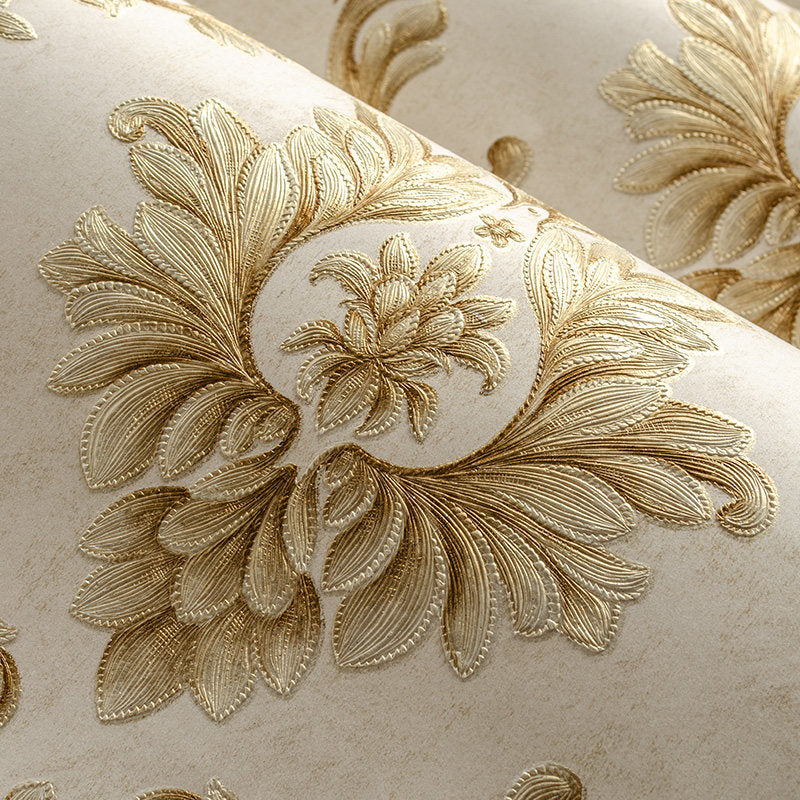 Light-Color Leaf Wallpaper Roll Jacquard Glam Moisture Resistant Wall Art for Bedroom Clearhalo 'Wall Decor' 'Wallpaper' 1225600