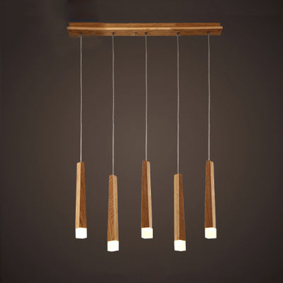 Matchstick Dining Room LED Pendant Light Wood 1/5/7-Light Ceiling Light Fixture with Diffuser in Warm/White Light Clearhalo 'Ceiling Lights' 'Pendant Lights' 'Pendants' Lighting' 122910