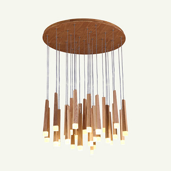 Matchstick Dining Room LED Pendant Light Wood 1/5/7-Light Ceiling Light Fixture with Diffuser in Warm/White Light Clearhalo 'Ceiling Lights' 'Pendant Lights' 'Pendants' Lighting' 122927