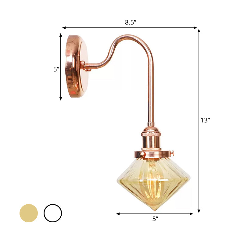 Clear/Amber Glass Copper Sconce Light Diamond 1 Light Farmhouse Wall Lighting Fixture for Bedroom Clearhalo 'Art deco wall lights' 'Cast Iron' 'Glass' 'Industrial wall lights' 'Industrial' 'Middle century wall lights' 'Modern' 'Rustic wall lights' 'Tiffany' 'Traditional wall lights' 'Wall Lamps & Sconces' 'Wall Lights' Lighting' 1229825