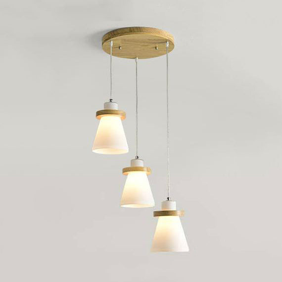 White Tapered Shade Hanging Lamp with Round Canopy Simple Style Milk Glass Pendant Lighting in White for Office 3 White Round Clearhalo 'Ceiling Lights' 'Glass shade' 'Glass' 'Modern Pendants' 'Modern' 'Pendant Lights' 'Pendants' Lighting' 125789