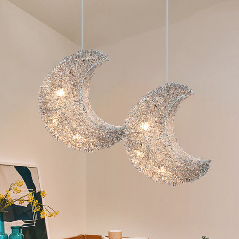 Art Decor Crescent Hanging Lamp 3-Bulb Aluminum LED Ceiling Lighting for Bedroom in Silver Clearhalo 'Ceiling Lights' 'Pendant Lights' 'Pendants' Lighting' 1272277