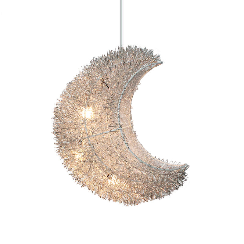 Art Decor Crescent Hanging Lamp 3-Bulb Aluminum LED Ceiling Lighting for Bedroom in Silver Clearhalo 'Ceiling Lights' 'Pendant Lights' 'Pendants' Lighting' 1272278