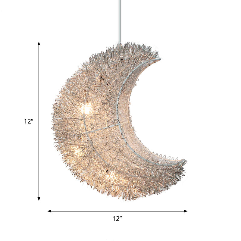 Art Decor Crescent Hanging Lamp 3-Bulb Aluminum LED Ceiling Lighting for Bedroom in Silver Clearhalo 'Ceiling Lights' 'Pendant Lights' 'Pendants' Lighting' 1272280