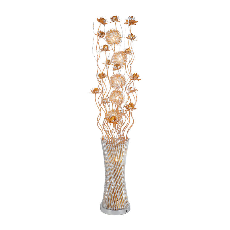 Aluminum Gold Floral Floor Lamp Cylinder LED Art Decor Standing Lighting in White/Warm Light Clearhalo 'Floor Lamps' 'Lamps' Lighting' 1272295