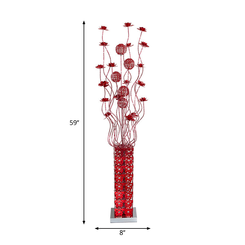 Red LED Flower Decor Floor Lamp Art Decor Metal Cuboid Standing Floor Light Kit with Crystal Embedded Clearhalo 'Floor Lamps' 'Lamps' Lighting' 1272316