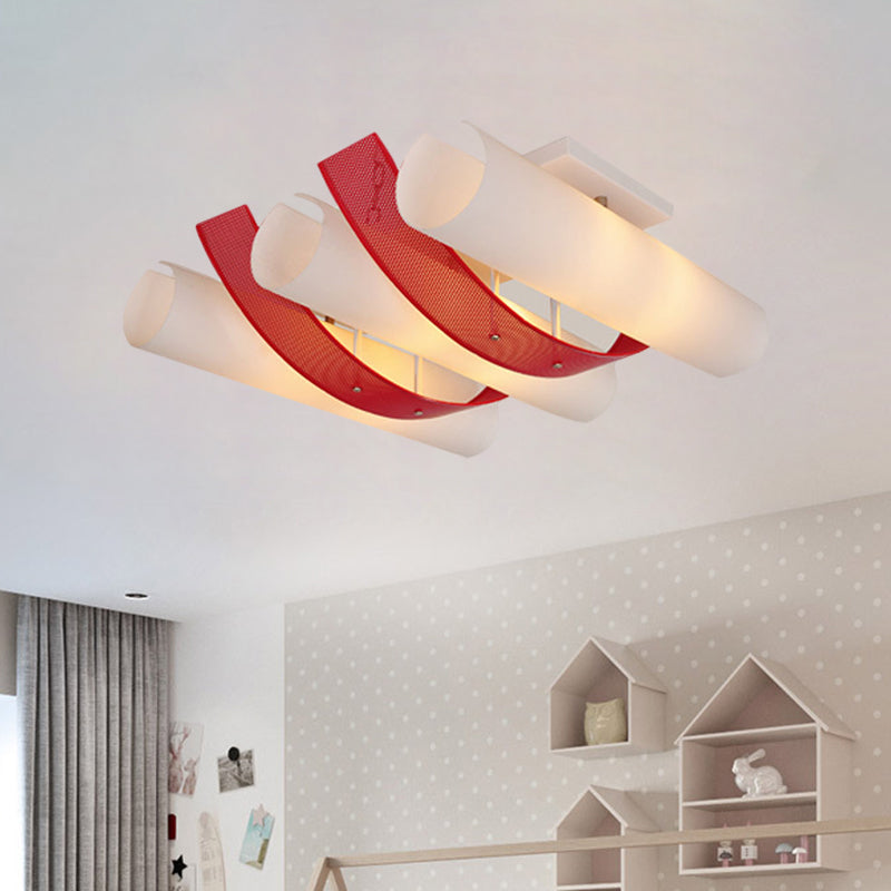 Red-White Cylinder Ceiling Light Simplicity 3-Head Acrylic Ultra Thin Flush Mount Fixture Red-White Clearhalo 'Ceiling Lights' 'Close To Ceiling Lights' 'Close to ceiling' 'Semi-flushmount' Lighting' 1272613