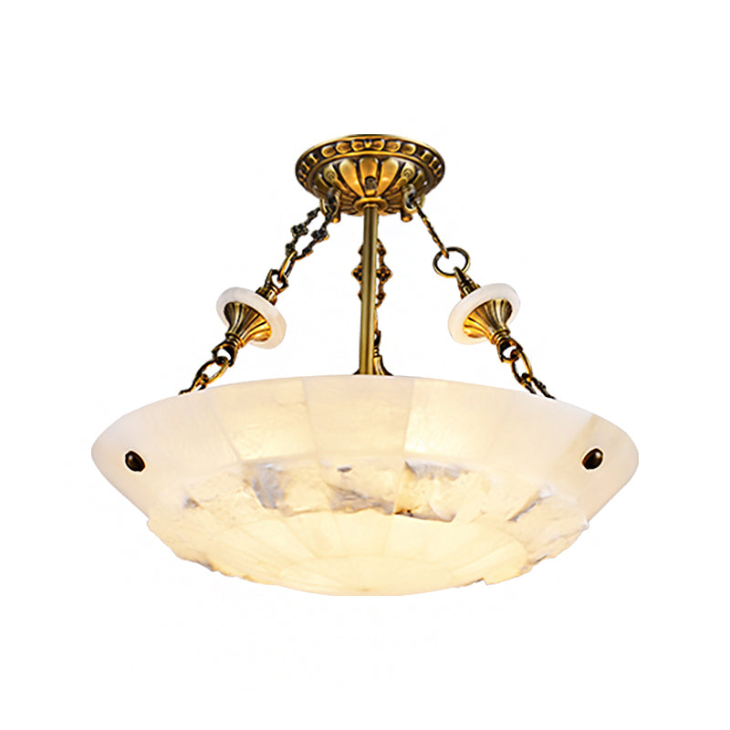 White Glass Bowl Semi Flush Mount Traditional 3/4-Light Living Room Close to Ceiling Lamp, 16