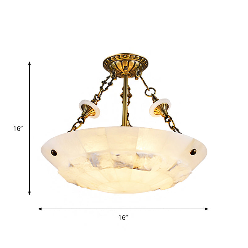 White Glass Bowl Semi Flush Mount Traditional 3/4-Light Living Room Close to Ceiling Lamp, 16