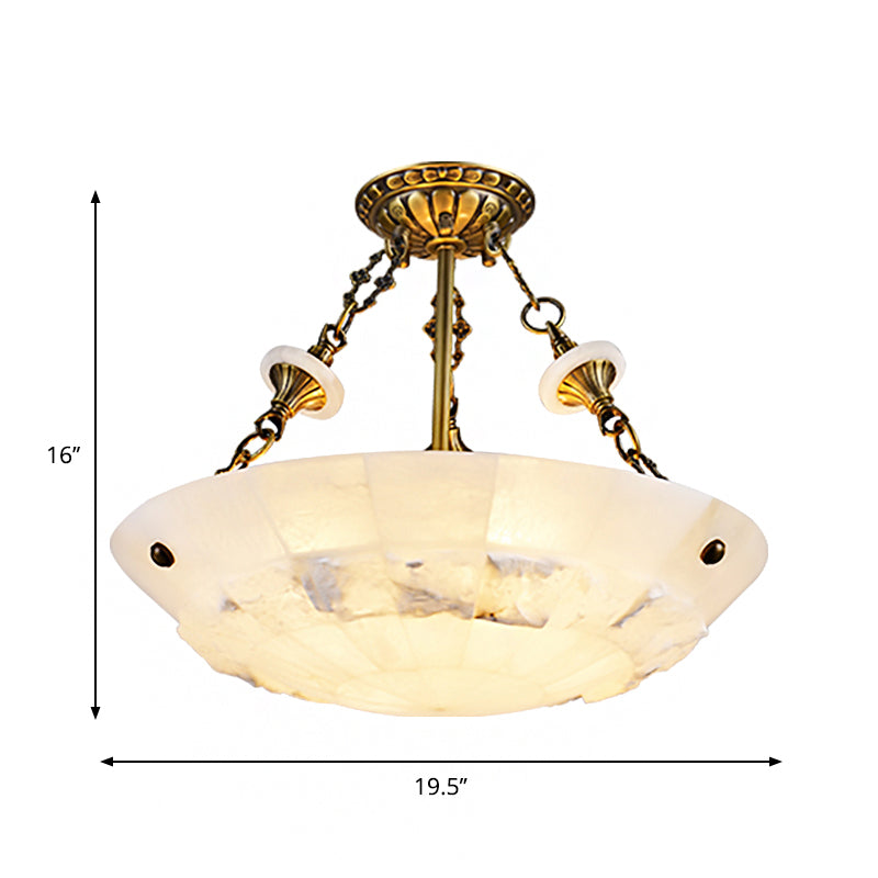 White Glass Bowl Semi Flush Mount Traditional 3/4-Light Living Room Close to Ceiling Lamp, 16