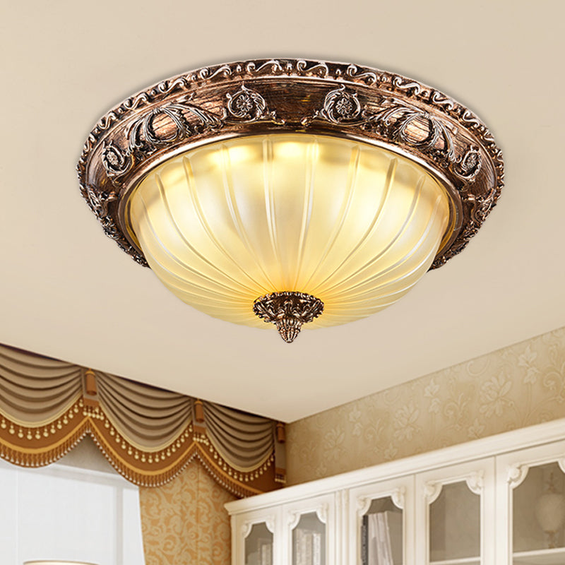 Traditional Bowl Ceiling Light Fixture Ribbed Frosted Glass 14