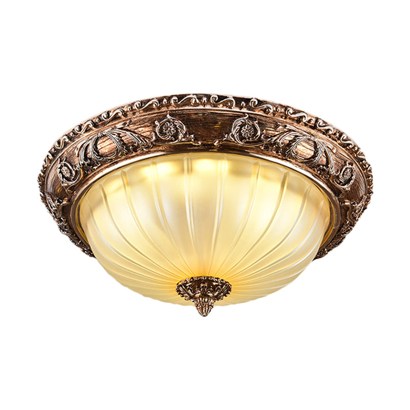 Traditional Bowl Ceiling Light Fixture Ribbed Frosted Glass 14