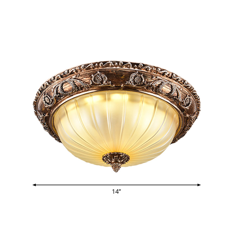 Traditional Bowl Ceiling Light Fixture Ribbed Frosted Glass 14