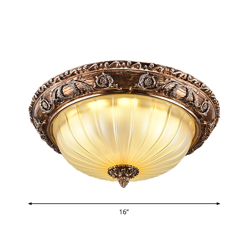 Traditional Bowl Ceiling Light Fixture Ribbed Frosted Glass 14