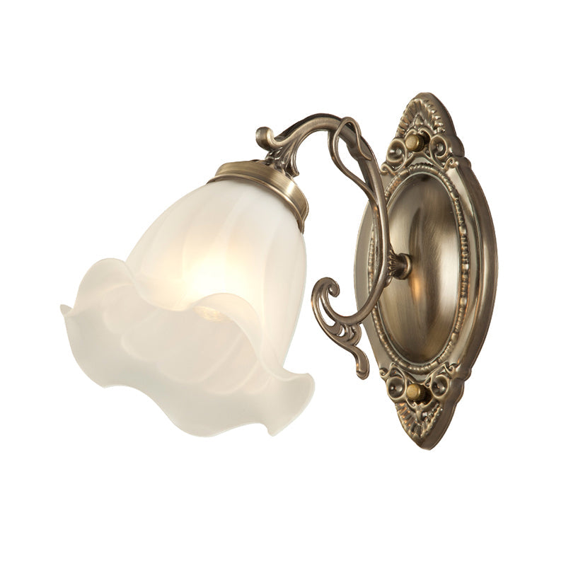 Frosted White Glass Ruffle Sconce Light Traditional 1/2-Head Corner Wall Mount Light in Bronze/Copper Clearhalo 'Wall Lamps & Sconces' 'Wall Lights' Lighting' 1272890