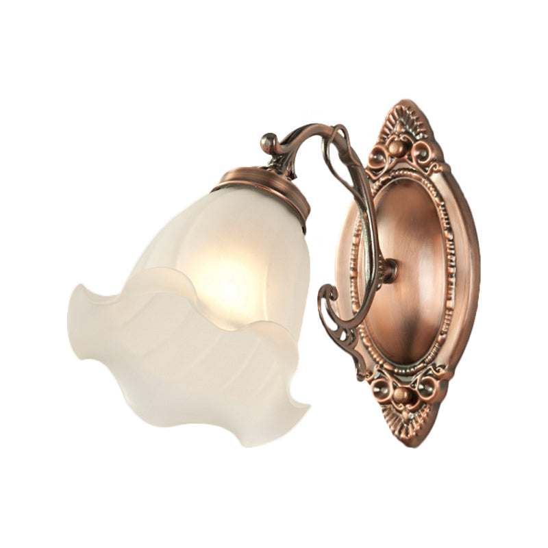 Frosted White Glass Ruffle Sconce Light Traditional 1/2-Head Corner Wall Mount Light in Bronze/Copper Clearhalo 'Wall Lamps & Sconces' 'Wall Lights' Lighting' 1272895