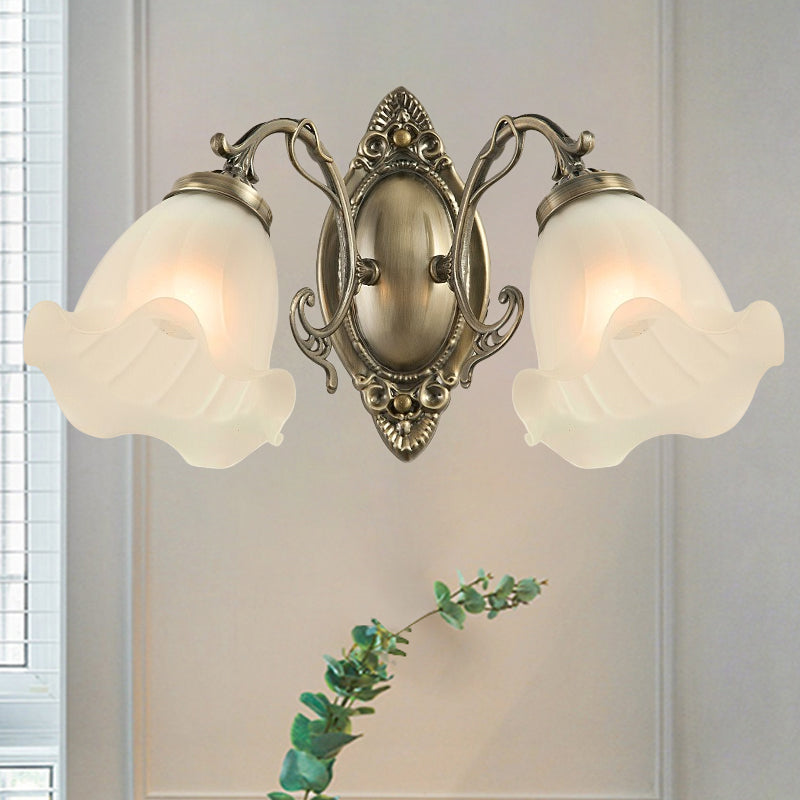 Frosted White Glass Ruffle Sconce Light Traditional 1/2-Head Corner Wall Mount Light in Bronze/Copper Clearhalo 'Wall Lamps & Sconces' 'Wall Lights' Lighting' 1272897