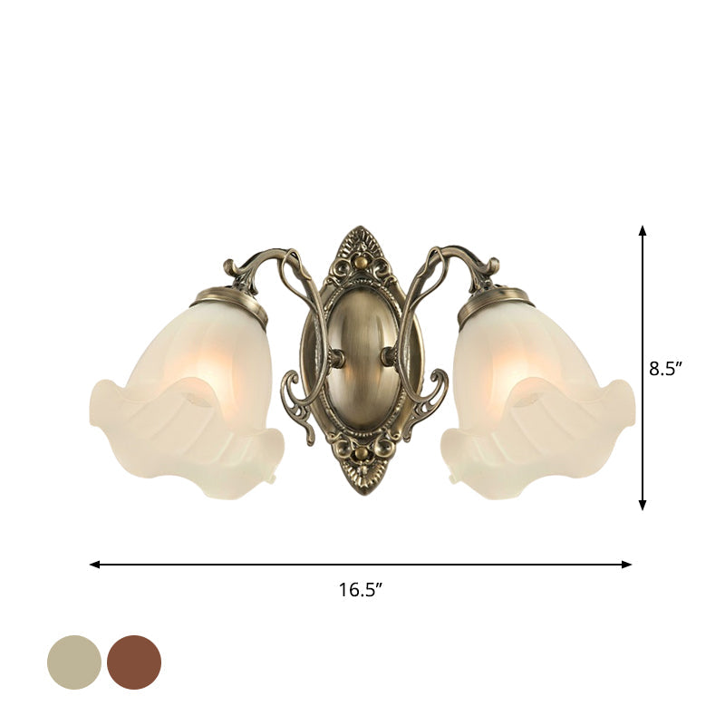 Frosted White Glass Ruffle Sconce Light Traditional 1/2-Head Corner Wall Mount Light in Bronze/Copper Clearhalo 'Wall Lamps & Sconces' 'Wall Lights' Lighting' 1272900