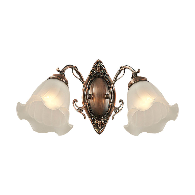 Frosted White Glass Ruffle Sconce Light Traditional 1/2-Head Corner Wall Mount Light in Bronze/Copper Clearhalo 'Wall Lamps & Sconces' 'Wall Lights' Lighting' 1272904