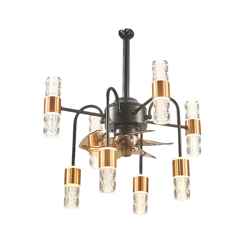 Modernist Sputnik Hanging Fan Light Metallic 8-Light Bedroom Semi Flush Lamp with 3 Brown Blades in Gold, 22