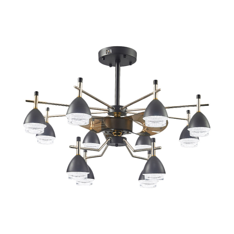 Black Conic Hanging Fan Light Fixture 12-Head 37.5