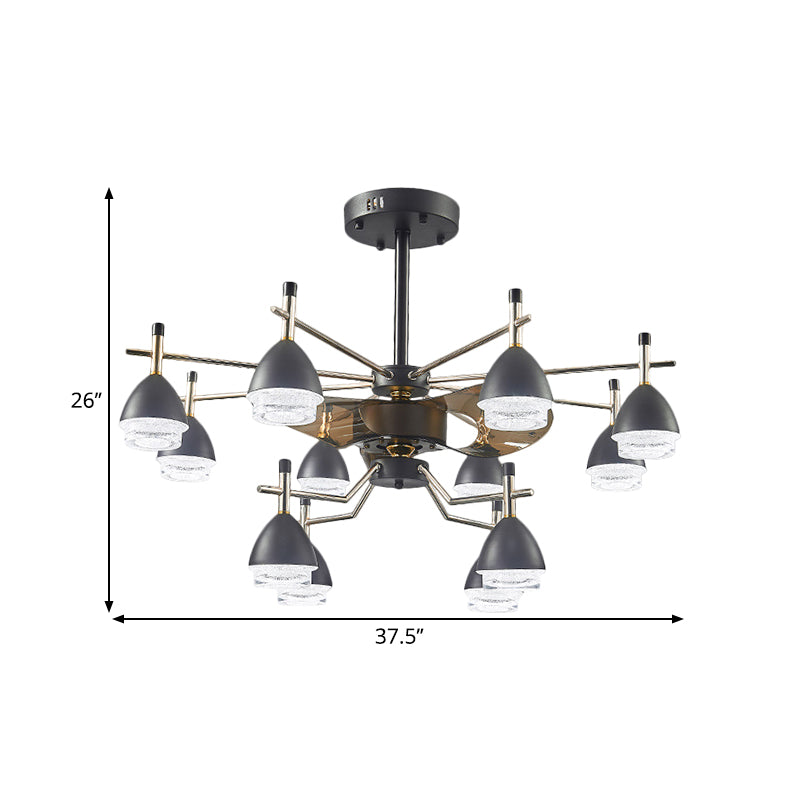 Black Conic Hanging Fan Light Fixture 12-Head 37.5