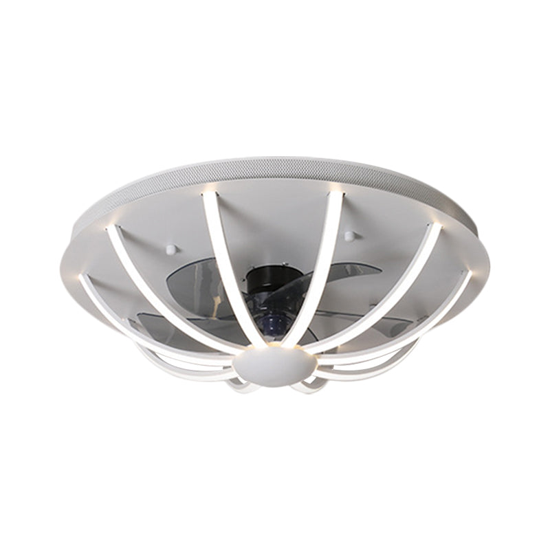 Domed Cage Hanging Fan Light Modernist Metallic White/Grey/Gold LED Flushmount Lamp with 4 Blades, 23.5