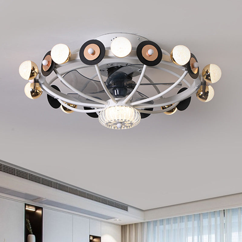 Oval Cage Metallic Pendant Fan Lamp Modernist 25.5